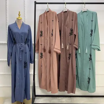 Платье для Рамадана, повседневное, из полиэстера, атласа с легкой прожилкой, для взрослых женщин, винтажное платье макси с длинным рукавом