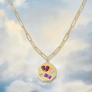 Позолоченное ожерелье из скрепок Изысканная мода Многоцветные Хрустальные Восьмиугольные ожерелья с подвесками Ювелирные изделия для женщин